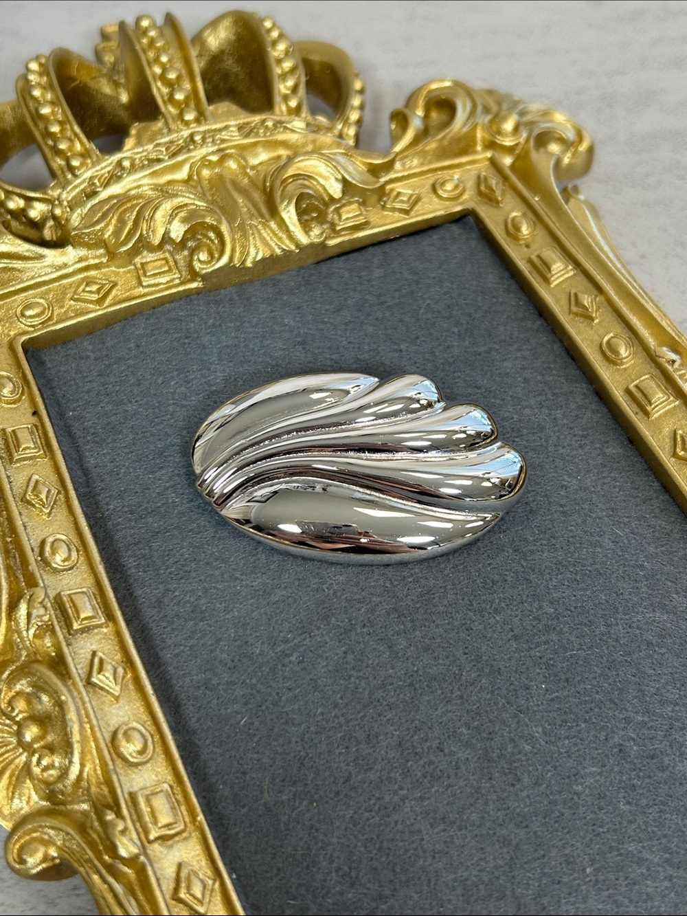 Vintage Monet Silver Tone Sculpted Wave Brooch